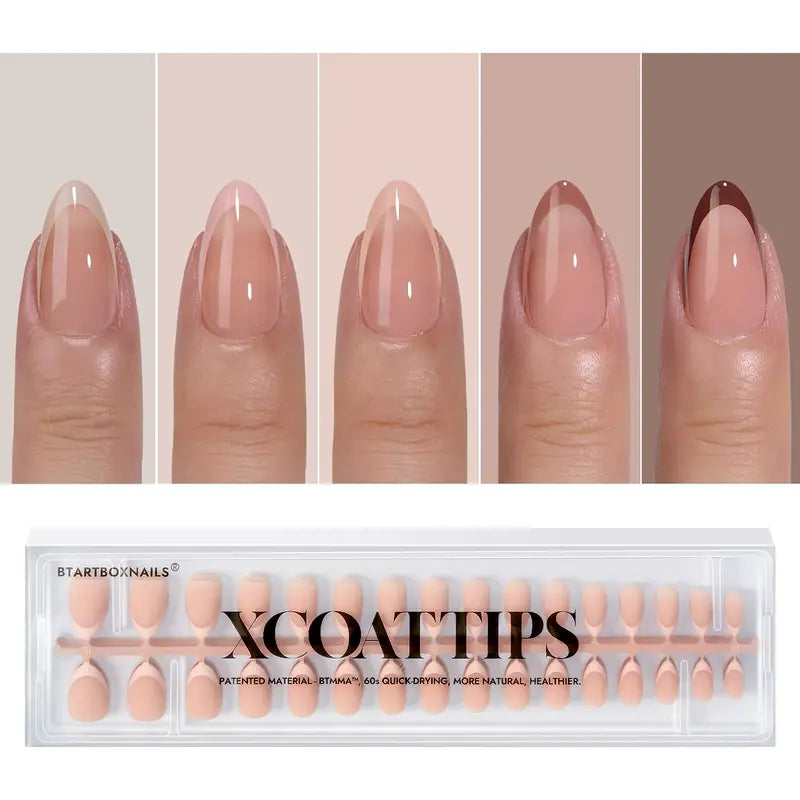 Btartboxnails XCOATTIPS French Nails - Product Only Skin Tones French Tip Press on Nails, Short Square Nail Tips