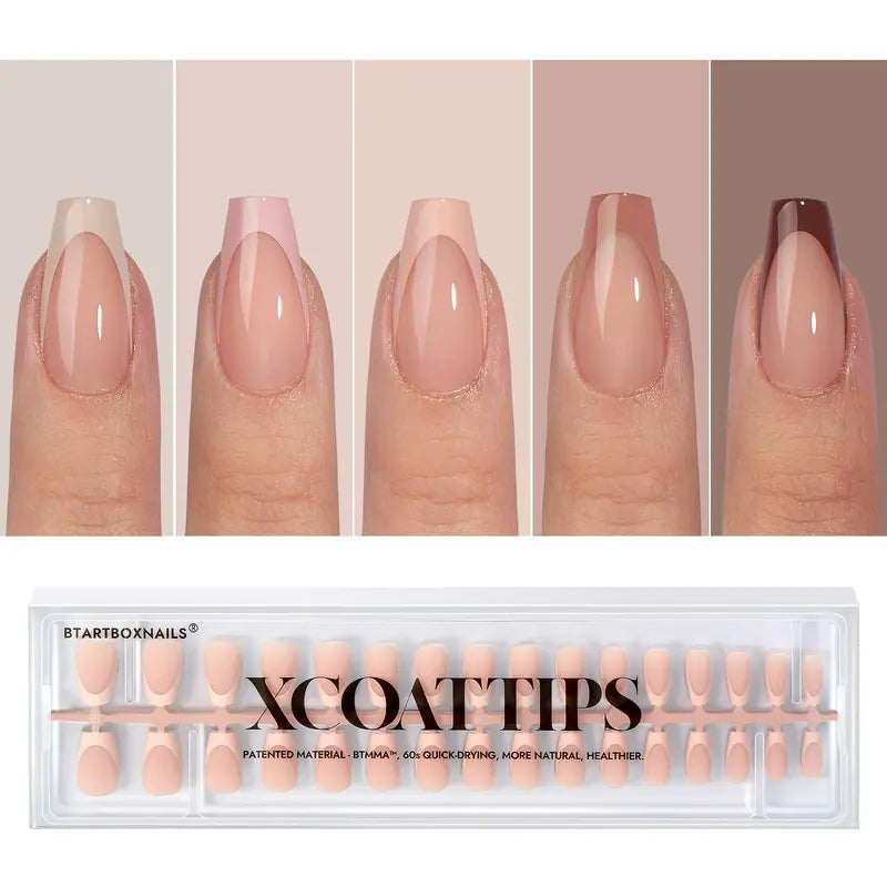 Btartboxnails XCOATTIPS French Nails - Product Only Skin Tones French Tip Press on Nails, Short Square Nail Tips