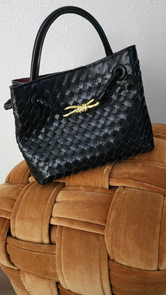 Luxury Black Woven Leather Handbag