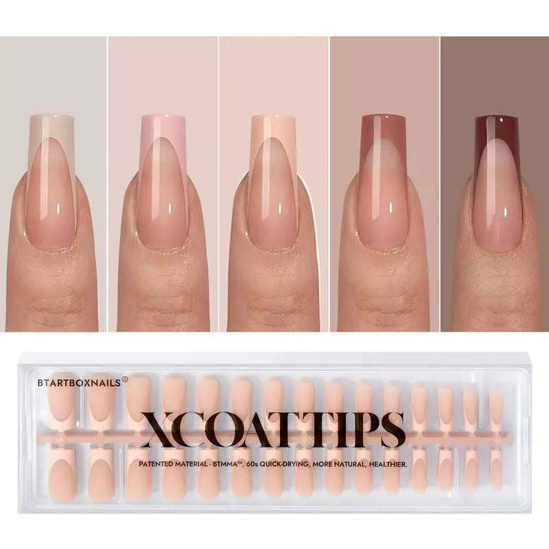 Btartboxnails XCOATTIPS French Nails - Product Only Skin Tones French Tip Press on Nails, Short Square Nail Tips