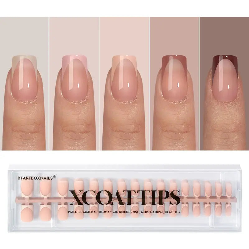 Btartboxnails XCOATTIPS French Nails - Product Only Skin Tones French Tip Press on Nails, Short Square Nail Tips