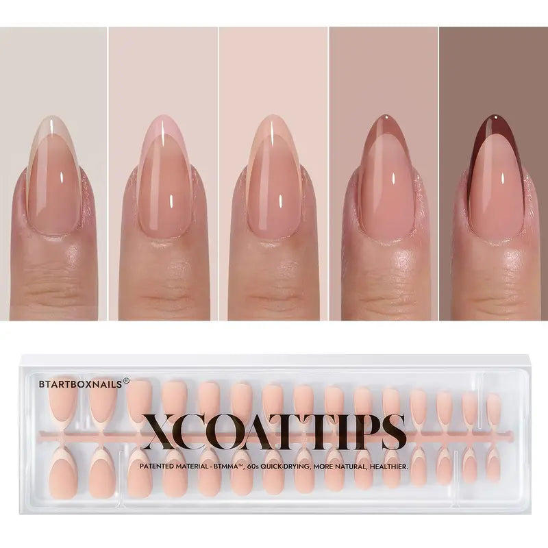 Btartboxnails XCOATTIPS French Nails - Product Only Skin Tones French Tip Press on Nails, Short Square Nail Tips